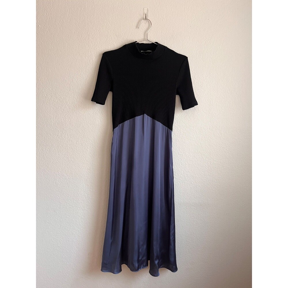 Zara Colorblock Midi Dress in Black/Blue Size MEDIUM